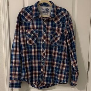 Wrangler Men's Casual Plaid Shirt in Blue and Red